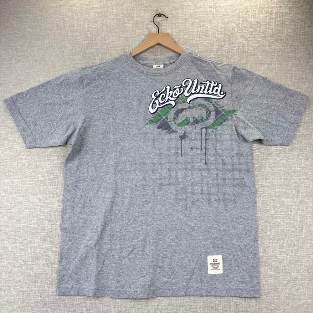 Ecko Unltd Mens Medium Grey Graphic Rhino Logo T-Shirt Streetwear Crew Neck